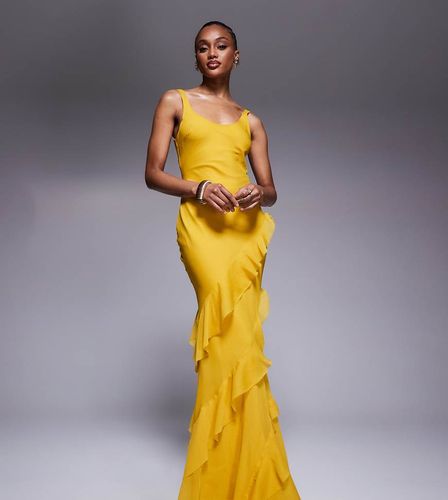 ASOS DESIGN Tall - Robe longue  encolure dgage avec jupe volante et dcoupe au dos - Moutarde - Asos Tall - Modalova