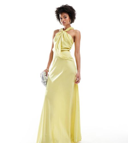 ASOS DESIGN Tall - Robe longue et asymétrique en satin effet drapé - Citron foncé - Asos Tall - Modalova