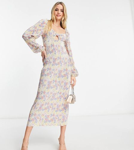 ASOS DESIGN Tall - Robe plissée mi-longue à petites fleurs avec buste travaillé et manches longues - Bleu - Asos Tall - Modalova