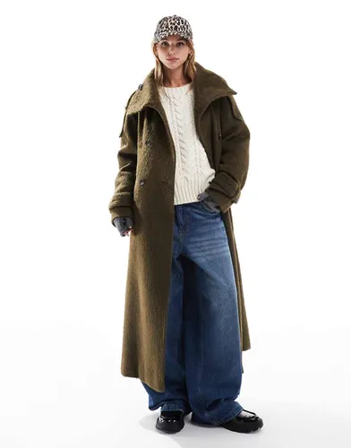 Trench-coat effet brossé à col cheminée - Kaki - Asos Design - Modalova