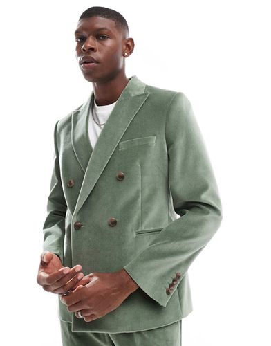 Veste de costume ajustée à double boutonnage en velours de coton - sauge - Asos Design - Modalova