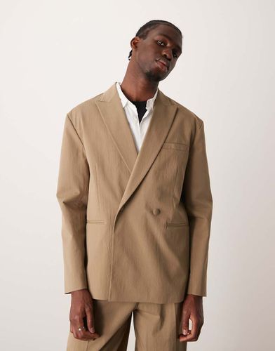 Veste de costume ample décontractée à double boutonnage en tissu technique - Kaki - Asos Design - Modalova