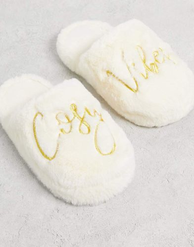 Zina - Chaussons à bout fermé et slogan Cosy Vibes - Crème - Asos Design - Modalova