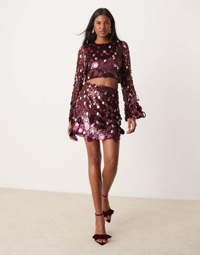 Mini-jupe d'ensemble ornée de sequins - Bordeaux - Asos Edition - Modalova