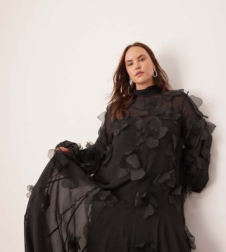 Curve - Robe longue coupe trapèze à appliqués fleurs sur l'ensemble et encolure nouée - Asos Edition - Modalova