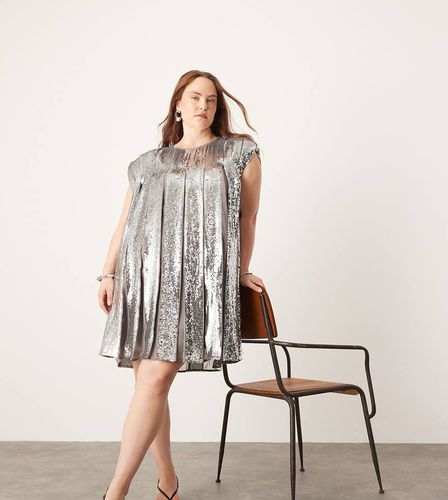 Curve - Robe trapèze courte et plissée avec sequins sur l'ensemble - Gris - Asos Edition - Modalova