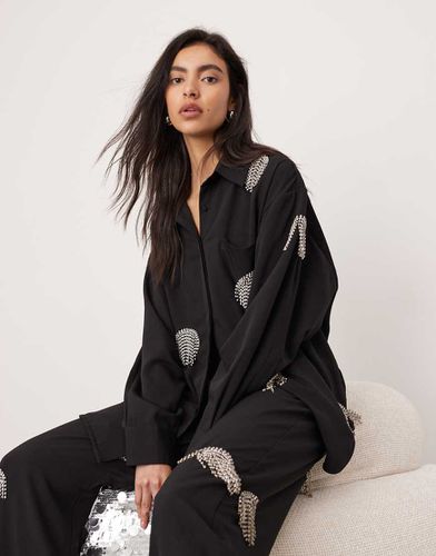 Chemise d'ensemble oversize à pois ornés de strass et de franges - Noir - Asos Edition - Modalova