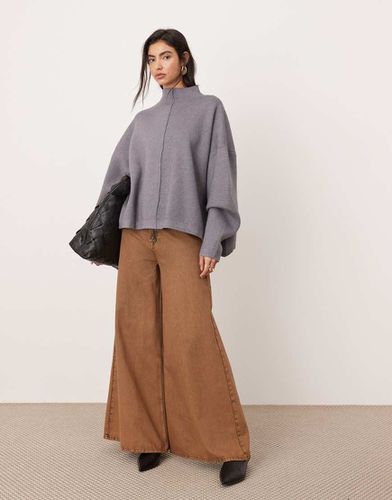 Pull en maille compacte de qualité supérieure avec col cheminée et détail cousu - Gris chiné - Asos Edition - Modalova