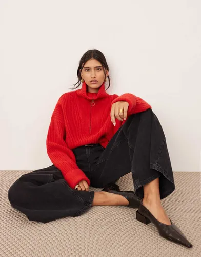 Pull en maille côtelée à col zippé - Rouge - Asos Edition - Modalova