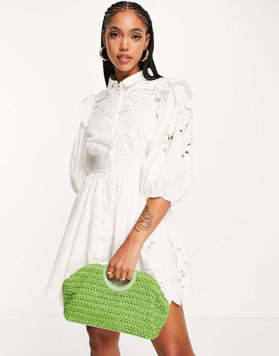 Robe courte à manches bouffantes et broderie ajourée - Asos Edition - Modalova