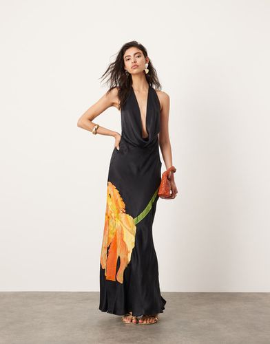 Robe longue à col bénitier en satin dos nu à broderies florales - Asos Edition - Modalova