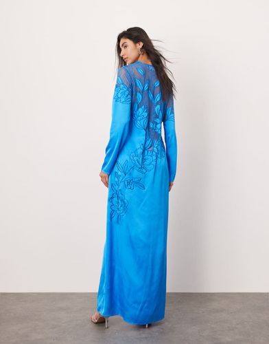 Robe longue droite avec empiècement en dentelle brodée et manches longues - de cobalt - Asos Edition - Modalova