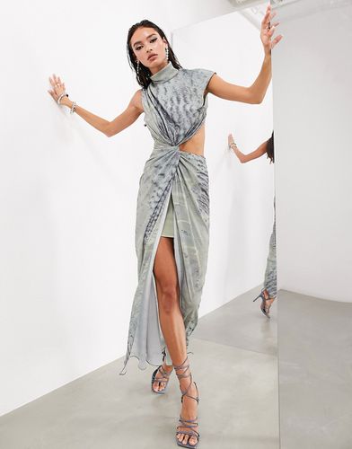 Robe longue effet drapé à imprimé abstrait avec découpes et col montant - Gris - Asos Edition - Modalova