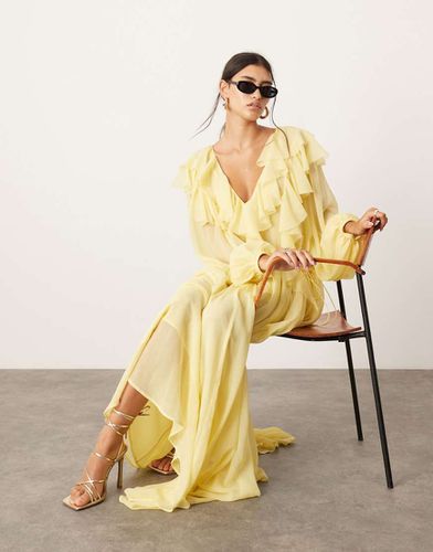 Robe longue volantée et effilochée à cordon de serrage à la taille - Citron - Asos Edition - Modalova