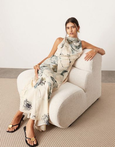 Robe mi-longue à coutures apparentes avec jupe fluide et grand imprimé fleuri - Asos Edition - Modalova