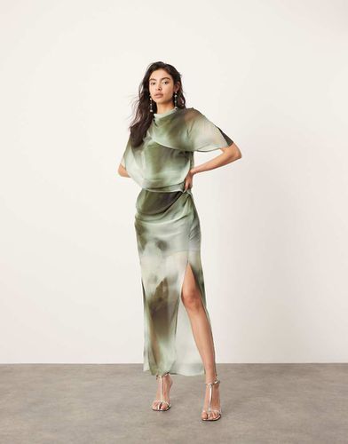 Robe mi-longue à corsage drapé et imprimé ombré - Vert - Asos Edition - Modalova