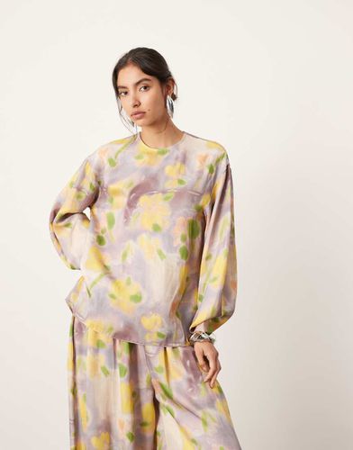 Top d'ensemble en satin à manches longues avec imprimé fleuri flou - Asos Edition - Modalova