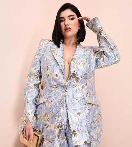 Curve - Blazer d'ensemble en jacquard fleuri à épaulettes - Bleu - Asos Luxe - Modalova