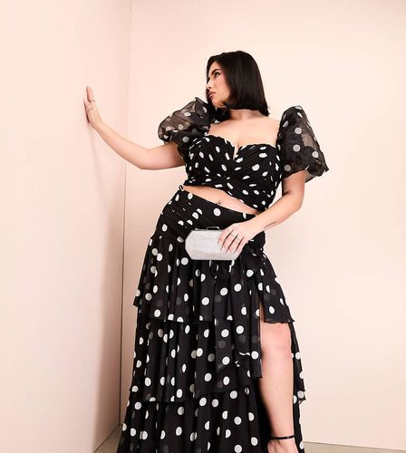 Curve - Jupe longue d'ensemble en organza à pois et volants - Noir et blanc - Asos Luxe - Modalova