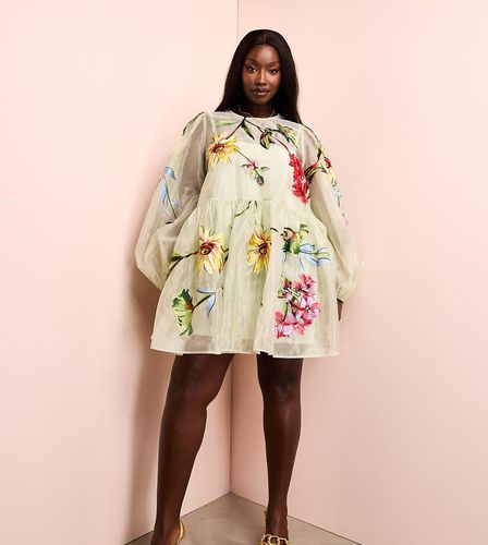 Curve - Robe babydoll courte et oversize en organza à broderies fleuries - Asos Luxe - Modalova