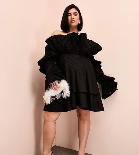 Curve - Robe patineuse courte en popeline de coton plissée à épaules dénudées - Asos Luxe - Modalova