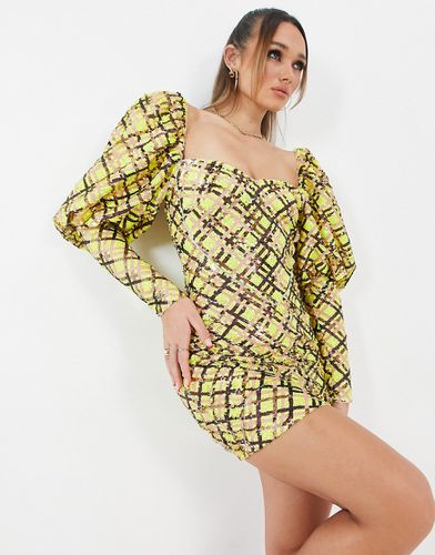 Robe courte à carreaux et manches bouffantes ornée de sequins - Asos Luxe - Modalova