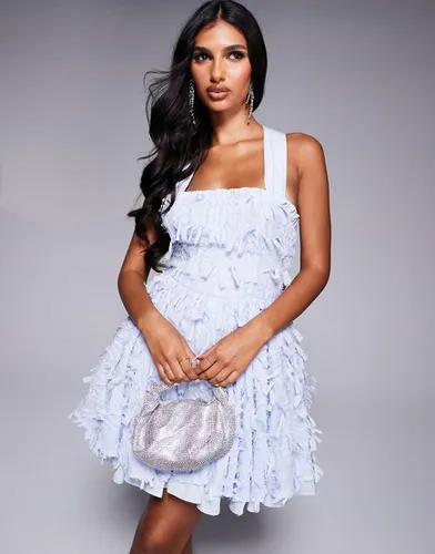 Robe patineuse courte texturée à dos nu avec naud dans le dos - Bleu poudré - Asos Luxe - Modalova