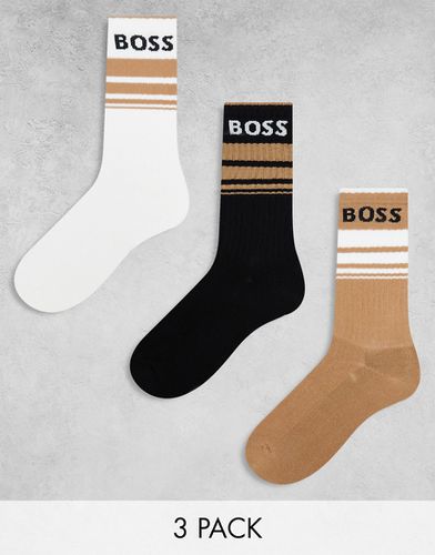 Boss - Bodywear - Lot de 3 paires de chaussettes côtelées rayées - Boss Bodywear - Modalova