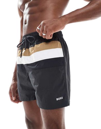 BOSS - Luis - Short de bain  logo et bandes rayes - fonc - Boss Bodywear - Modalova
