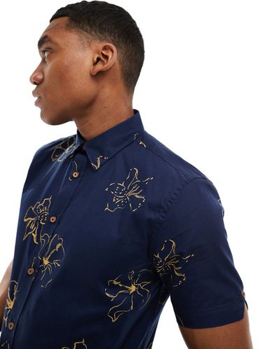 Chemise à manches courtes avec imprimé fleurs linéaire - Bleu foncé - Ben Sherman - Modalova