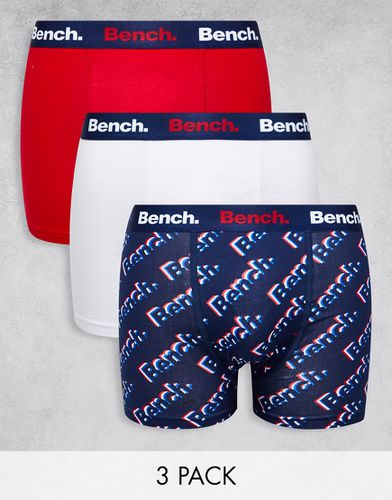 Lot de 3 boxers à taille griffée - Bleu marine imprimé/rouge/blanc - Bench - Modalova