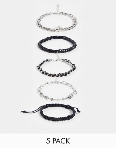 Lot de 4 bracelets - Argenté et noir - Bershka - Modalova