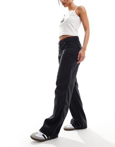 Pantalon en lin avec poches et liens noués à la taille - Anthracite - Bershka - Modalova