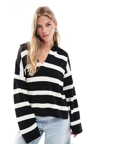 Pull oversize à col polo - et blanc à rayures - Bershka - Modalova