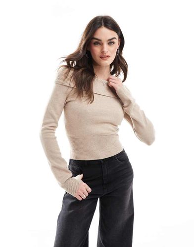 Pull en maille à encolure bardot - Taupe - Bershka - Modalova