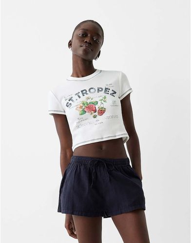 Short noué à la taille en aspect lin - marine foncé - Bershka - Modalova