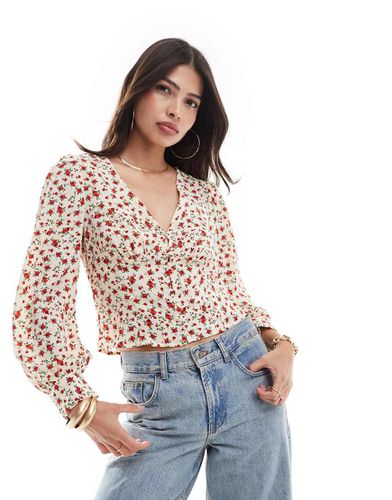 Blouse à fleurs avec manches longues et col V - Crème et rouge - Brave Soul - Modalova