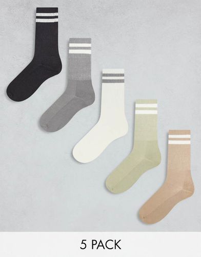 Lot de 5 paires de chaussettes de sport à rayures - Brave Soul - Modalova