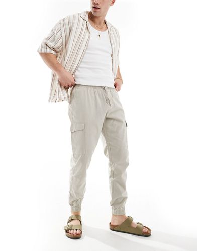 Pantalon cargo en lin mélangé avec taille élastique - Taupe clair - Brave Soul - Modalova