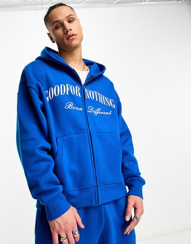 Sweat à capuche zippé oversize d'ensemble avec logo imprimé devant - de cobalt - Good For Nothing - Modalova