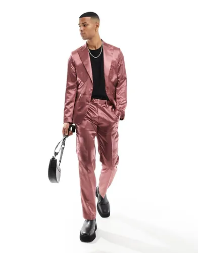 Pantalon de costume droit en satin - Mauve foncé - Gianni Feraud - Modalova