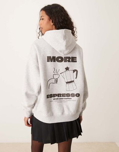 Sweat à capuche oversize avec imprimé Espresso - Gris clair chiné et - Gina Tricot - Modalova