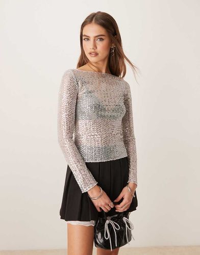 Top transparent à sequins avec manches longues et encolure bateau - Gina Tricot - Modalova