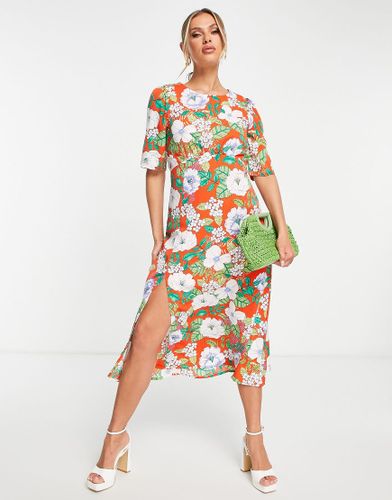 Girl In Mind - Robe mi-longue à fleurs avec manches bouffantes - Forever U - Modalova