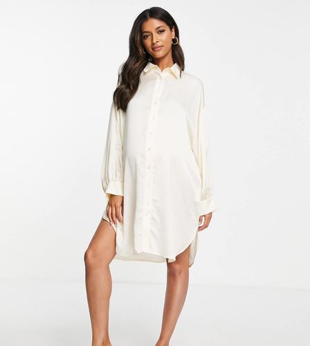 Robe chemise oversize effet satiné - Crème - Glamorous Bloom - Modalova