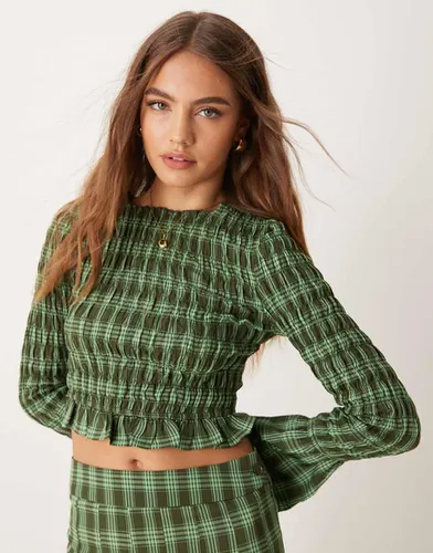 Crop top d'ensemble froncé à carreaux - et vert - Glamorous - Modalova