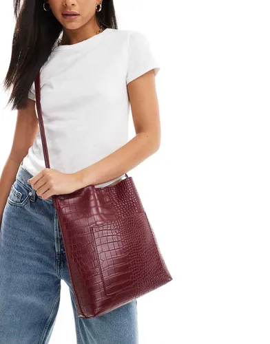 Sac bandoulière en imitation croco - Bordeaux - Glamorous - Modalova