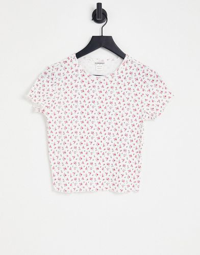 T-shirt ajusté court en maille pointelle côtelée à petites fleurs et bords ondulés - Glamorous - Modalova