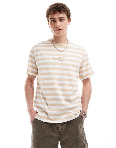 T-shirt unisexe à rayures - Beige et blanc - Guess Originals - Modalova
