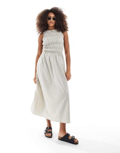 Robe longueur mollet  fronces et rayures - Beige - Daisy Street - Modalova